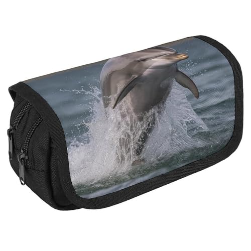 TKJMCSW Federmäppchen mit großem Fassungsvermögen, mit Reißverschluss, cooles Delfin-Federmäppchen, multifunktionales Federmäppchen mit 3 Fächern, für Erwachsene, Stoff, Make-up-Tasche für Damen und von TKJMCSW