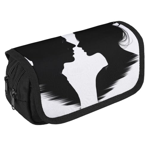 TKJMCSW Federmäppchen mit großem Fassungsvermögen, mit Reißverschluss, für Paare, Gesicht, Silhouette, multifunktionales Federmäppchen mit 3 Fächern, für Erwachsene, Stoff, Make-up-Tasche für Damen von TKJMCSW