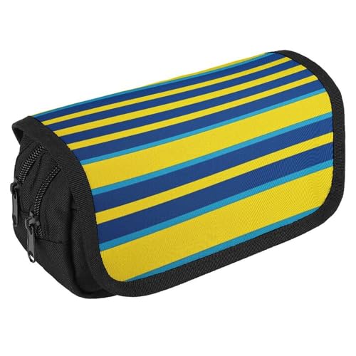 TKJMCSW Federmäppchen mit großem Fassungsvermögen, mit Reißverschluss, gelb und blau gestreift, multifunktionales Federmäppchen mit 3 Fächern, Make-up-Tasche für Erwachsene, Stoff, Make-up-Tasche für TKJMCSW Federmäppchen mit großem Fassungsvermögen, mit Reißverschluss, gelb und blau gestreift, multifunktionales Federmäppchen mit 3 Fächern, Make-up-Tasche für Erwachsene, Stoff, Make-up-Tasche für von TKJMCSW