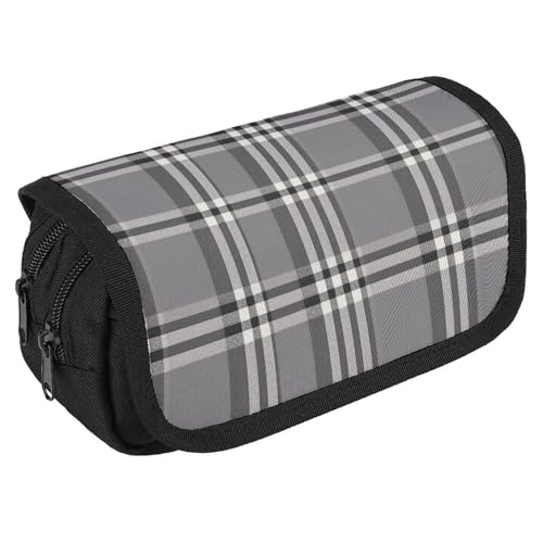 TKJMCSW Federmäppchen mit großem Fassungsvermögen, mit Reißverschluss, grau, kariert, multifunktionales Federmäppchen mit 3 Fächern, Make-up-Tasche für Erwachsene, aus Stoff, für Damen und Herren TKJMCSW Federmäppchen mit großem Fassungsvermögen, mit Reißverschluss, grau, kariert, multifunktionales Federmäppchen mit 3 Fächern, Make-up-Tasche für Erwachsene, aus Stoff, für Damen und Herren von TKJMCSW