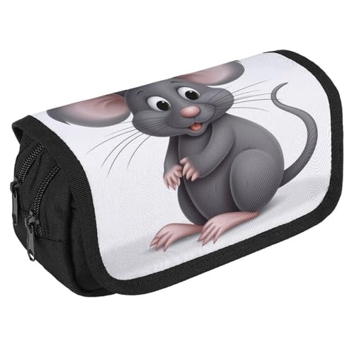 TKJMCSW Federmäppchen mit großem Fassungsvermögen, mit Reißverschluss, graues Tier-Federmäppchen, multifunktionales Federmäppchen mit 3 Fächern, für Erwachsene, Stoff, Make-up-Tasche für Damen und von TKJMCSW