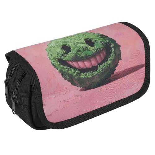 TKJMCSW Federmäppchen mit großem Fassungsvermögen, mit Reißverschluss, grünes Smiley-Gesicht, Federmäppchen, multifunktionales Federmäppchen mit 3 Fächern, Make-up-Tasche für Erwachsene, Stoff von TKJMCSW