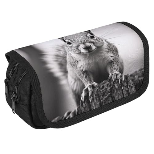 TKJMCSW Federmäppchen mit großem Fassungsvermögen, mit Reißverschluss, hellgraues Eichhörnchen-Federmäppchen, multifunktionales Federmäppchen mit 3 Fächern, Make-up-Tasche für Erwachsene, Stoff, für von TKJMCSW