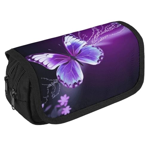 TKJMCSW Federmäppchen mit großem Fassungsvermögen, mit Reißverschluss, hübsches Schmetterlings-Design, multifunktionales Federmäppchen mit 3 Fächern, für Erwachsene, Stoff, Make-up-Tasche für Damen TKJMCSW Federmäppchen mit großem Fassungsvermögen, mit Reißverschluss, hübsches Schmetterlings-Design, multifunktionales Federmäppchen mit 3 Fächern, für Erwachsene, Stoff, Make-up-Tasche für Damen von TKJMCSW