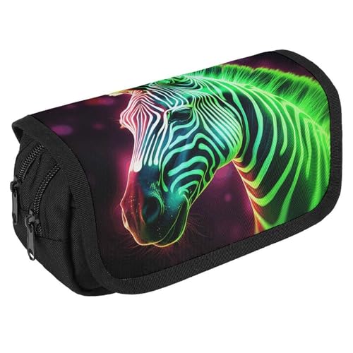 TKJMCSW Federmäppchen mit großem Fassungsvermögen, mit Reißverschluss, leuchtendes Zebra-Muster, multifunktionales Federmäppchen mit 3 Fächern, Make-up-Tasche für Erwachsene, Stoff, Make-up-Tasche für von TKJMCSW