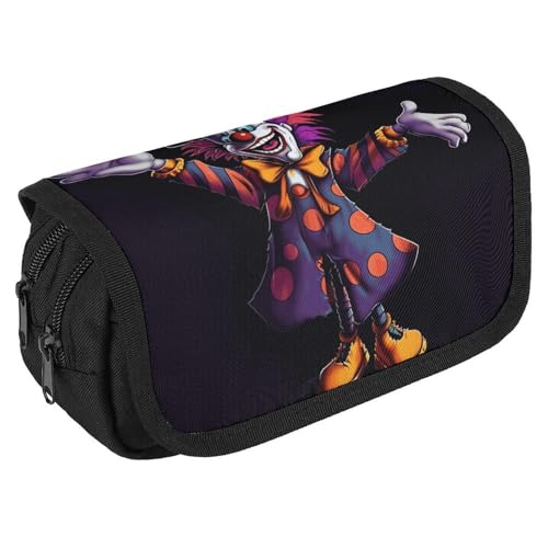 TKJMCSW Federmäppchen mit großem Fassungsvermögen, mit Reißverschluss, niedliches Cartoon-Clown-Federmäppchen, multifunktionales Federmäppchen mit 3 Fächern, Make-up-Tasche für Erwachsene, Stoff, für von TKJMCSW