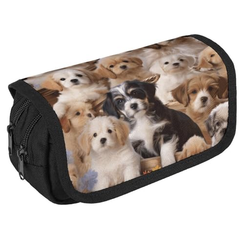 TKJMCSW Federmäppchen mit großem Fassungsvermögen, mit Reißverschluss, niedliches Haustier-Hunde-Federmäppchen, multifunktionales Federmäppchen mit 3 Fächern, Make-up-Tasche für Erwachsene, Stoff von TKJMCSW