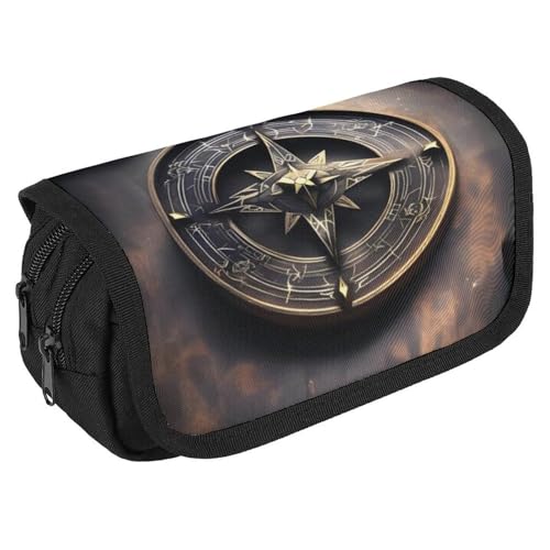 TKJMCSW Federmäppchen mit großem Fassungsvermögen, mit Reißverschluss, nordische Runen, Kompass, Federmäppchen, multifunktionales Federmäppchen mit 3 Fächern, für Erwachsene, Stoff, Make-up-Tasche für von TKJMCSW