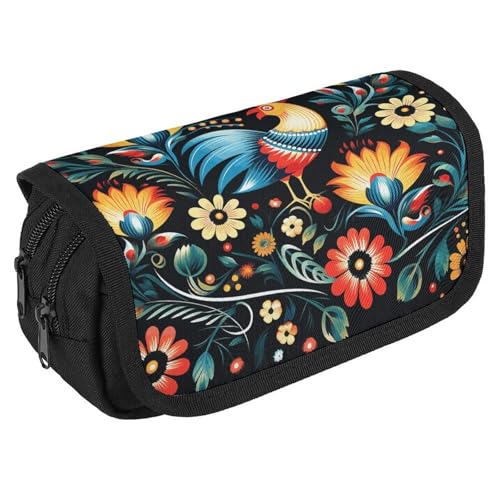 TKJMCSW Federmäppchen mit großem Fassungsvermögen, mit Reißverschluss, polnisches Volkskunst-Muster, multifunktionales Federmäppchen mit 3 Fächern, Make-up-Tasche für Erwachsene, Stoff, Make-up-Tasche von TKJMCSW