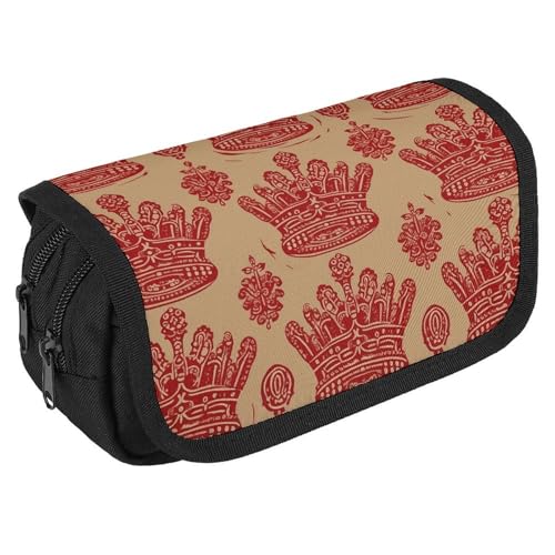 TKJMCSW Federmäppchen mit großem Fassungsvermögen, mit Reißverschluss, rote Krone, multifunktionales Federmäppchen mit 3 Fächern, für Erwachsene, Stoff, Make-up-Tasche für Damen und Herren TKJMCSW Federmäppchen mit großem Fassungsvermögen, mit Reißverschluss, rote Krone, multifunktionales Federmäppchen mit 3 Fächern, für Erwachsene, Stoff, Make-up-Tasche für Damen und Herren von TKJMCSW