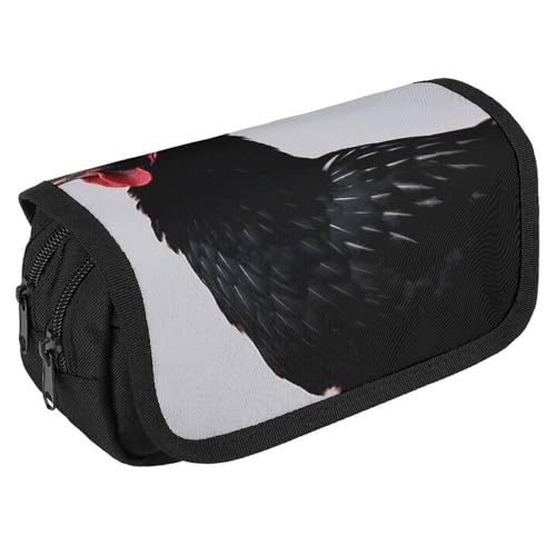 TKJMCSW Federmäppchen mit großem Fassungsvermögen, mit Reißverschluss, schwarzes Huhn, multifunktionales Federmäppchen mit 3 Fächern, Make-up-Tasche für Erwachsene, Stoff, Make-up-Tasche für Damen und von TKJMCSW