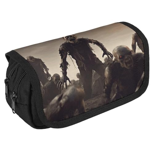 TKJMCSW Federmäppchen mit großem Fassungsvermögen, mit Reißverschluss, viele Zombie-Federmäppchen, multifunktionales Federmäppchen mit 3 Fächern, für Erwachsene, Stoff, Make-up-Tasche für Damen und von TKJMCSW