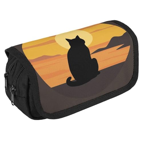 TKJMCSW Federmäppchen mit großem Fassungsvermögen, mit Reißverschluss, warmes Katzen-Federmäppchen, multifunktionales Federmäppchen mit 3 Fächern, Make-up-Tasche für Erwachsene, Stoff, für Damen und von TKJMCSW