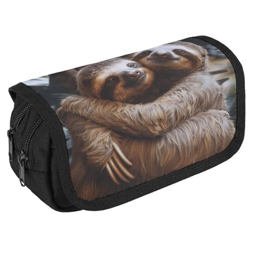 TKJMCSW Federmäppchen mit großem Fassungsvermögen, mit Reißverschluss, zwei Faultiere, multifunktionales Federmäppchen mit 3 Fächern, Make-up-Tasche für Erwachsene, Stoff, für Damen und Herren von TKJMCSW