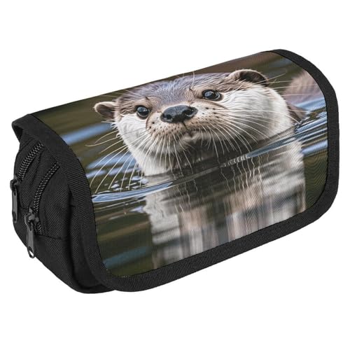 TKJMCSW Federmäppchen mit großem Fassungsvermögen, niedliches Otter-Federmäppchen, multifunktionales Federmäppchen mit 3 Fächern, für Erwachsene, Stoff, Make-up-Tasche für Damen und Herren von TKJMCSW
