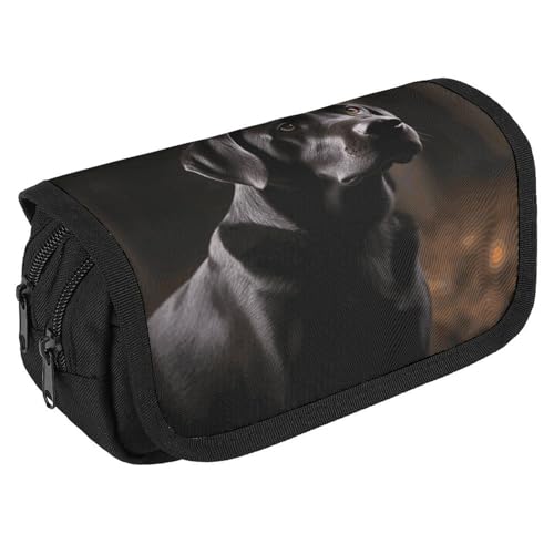 TKJMCSW Federmäppchen mit großem Fassungsvermögen, schwarzer Labrador, multifunktionales Federmäppchen mit 3 Fächern, Make-up-Tasche für Erwachsene, Stoff, Make-up-Tasche für Damen und Herren von TKJMCSW