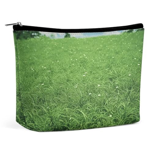 TKJMCSW Green Lawn Kosmetiktasche für Damen und Herren, wasserdicht, Reise-Kulturbeutel, große Kapazität, Make-up-Tasche, PU-Leder, niedliche Make-up-Tasche, tragbare Reisetasche für Toilettenartikel von TKJMCSW