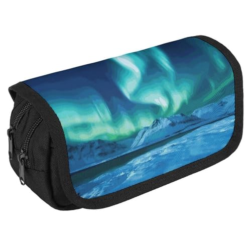 TKJMCSW Großes Fassungsvermögen, Federmäppchen mit Reißverschluss, Nordlichter, multifunktionales Federmäppchen mit 3 Fächern, Make-up-Tasche für Erwachsene, Stoff, Make-up-Tasche für Damen und Herren von TKJMCSW