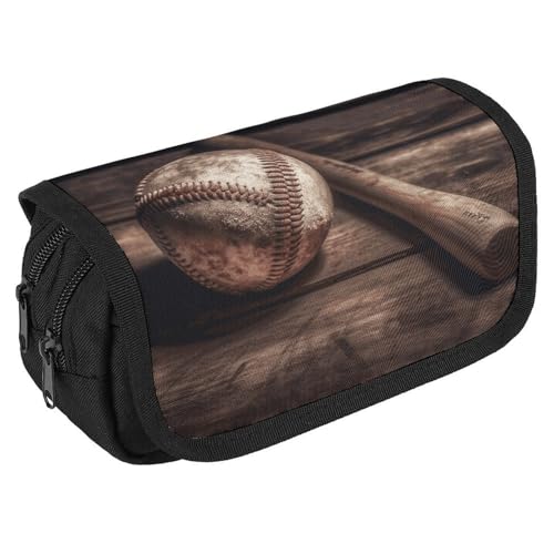 TKJMCSW Großes Federmäppchen mit Reißverschluss, Baseball auf Holz, multifunktionales Federmäppchen mit 3 Fächern, Make-up-Tasche für Erwachsene, Stoff-Make-up-Tasche für Damen und Herren TKJMCSW Großes Federmäppchen mit Reißverschluss, Baseball auf Holz, multifunktionales Federmäppchen mit 3 Fächern, Make-up-Tasche für Erwachsene, Stoff-Make-up-Tasche für Damen und Herren von TKJMCSW