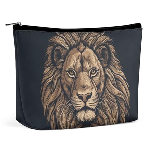 TKJMCSW Kosmetiktasche mit Cartoon-Löwen-Design für Damen und Herren, wasserdicht, Reise-Kulturbeutel, große Kapazität, Make-up-Tasche, PU-Leder, niedliche Make-up-Tasche, tragbare Reisetasche für von TKJMCSW