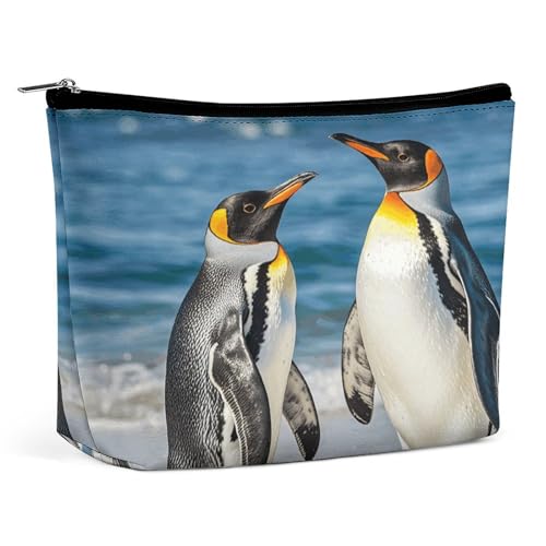 TKJMCSW Kosmetiktasche mit Pinguin- und Meeresmotiv für Damen und Herren, wasserdicht, Reise-Kulturbeutel, große Kapazität, Make-up-Tasche, PU-Leder, niedliche Make-up-Tasche, tragbare Reisetasche für von TKJMCSW