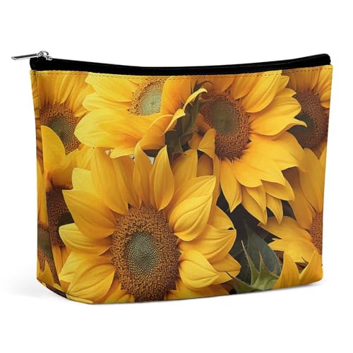 TKJMCSW Kosmetiktasche mit Sonnenblumen-Design für Damen und Herren, wasserdicht, Reise-Kulturbeutel, große Kapazität, Make-up-Tasche, PU-Leder, niedliche Make-up-Tasche, tragbare Reisetasche für von TKJMCSW