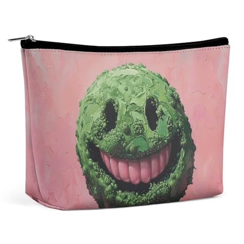 TKJMCSW Kosmetiktasche mit grünem Smiley-Gesicht für Damen und Herren, wasserdicht, Reise-Kulturbeutel, große Kapazität, Make-up-Tasche, PU-Leder, niedliche Make-up-Tasche, tragbare Reisetasche für von TKJMCSW