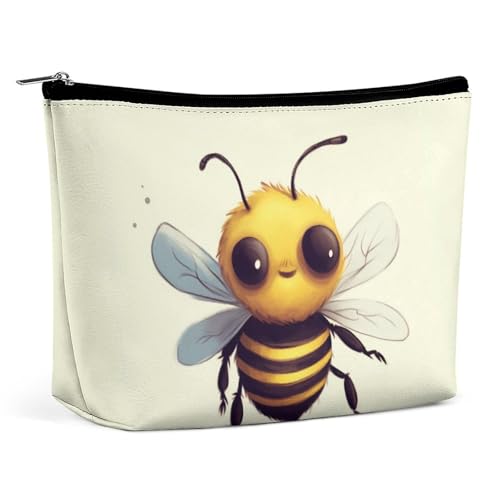 TKJMCSW Kosmetiktasche mit niedlichem Bienen-Design für Damen und Herren, wasserdicht, Reise-Kulturbeutel, große Kapazität, Make-up-Tasche, PU-Leder, niedliche Make-up-Tasche, tragbare Reisetasche für von TKJMCSW