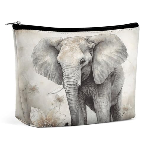 TKJMCSW Kosmetiktasche mit niedlichen Elefanten für Damen und Herren, wasserdicht, Reise-Kulturbeutel, große Kapazität, Make-up-Tasche, PU-Leder, niedliche Make-up-Tasche, tragbare Reisetasche für von TKJMCSW