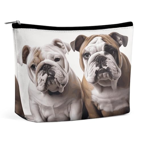 TKJMCSW Kosmetiktasche mit zwei niedlichen Bulldoggen für Damen und Herren, wasserdicht, Reise-Kulturbeutel, große Kapazität, Make-up-Tasche, PU-Leder, niedliche Make-up-Tasche, tragbare Reisetasche von TKJMCSW