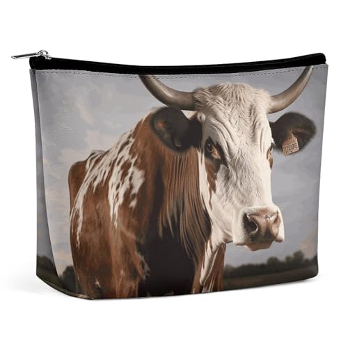 TKJMCSW Kuh-Kosmetiktasche für Damen und Herren, wasserdicht, Reise-Kulturbeutel, große Kapazität, Make-up-Tasche, PU-Leder, niedliche Make-up-Tasche, tragbare Reisetasche für Toilettenartikel von TKJMCSW
