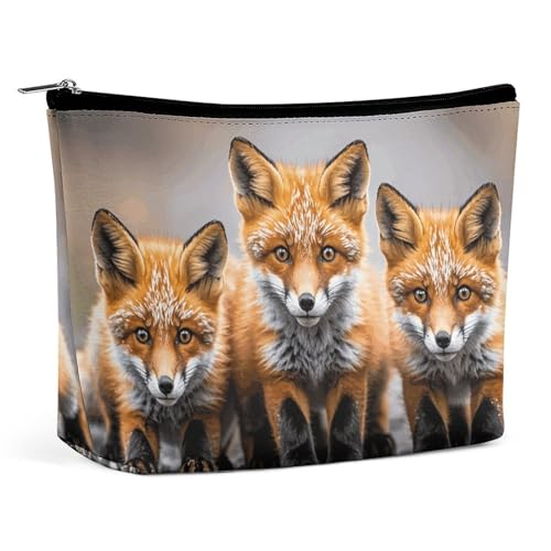 TKJMCSW Many Foxes Kosmetiktasche für Damen und Herren, wasserdicht, Reise-Kulturbeutel, große Kapazität, Make-up-Tasche, PU-Leder, niedliche Make-up-Tasche, tragbare Reisetasche für Toilettenartikel von TKJMCSW