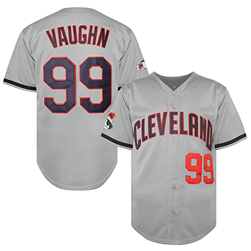 TKJPYWYH Herren Ricky Vaughn 99 Movie Baseballtrikot, 90er Jahre Hip-Hop-Kleidung, genäht, Sport-Fan-Shirt, Jersey, Marineblau, Grau, Weiß, 99 Grau von TKJPYWYH