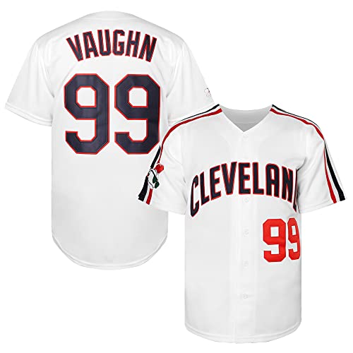 TKJPYWYH Herren Ricky Vaughn 99 Movie Baseballtrikot, 90er Jahre Hip-Hop-Kleidung, genäht, Sport-Fan-Shirt, Jersey, Marineblau, Grau, Weiß, 99 Weiß, Mittel von TKJPYWYH