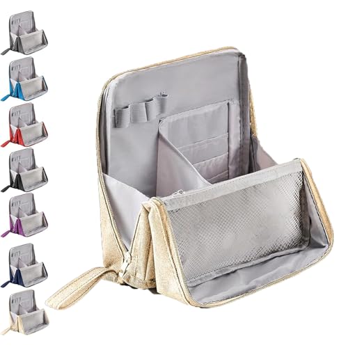 Doresty Makeup Bag, Multi-Purpose Large Capacity Oxford Cloth Standing Makeups Bag, Standing Makeup Bag – Portable, Large Capacity, Waterproof Makeups Organizer with Compartments (Beige) von TKNIBEEN