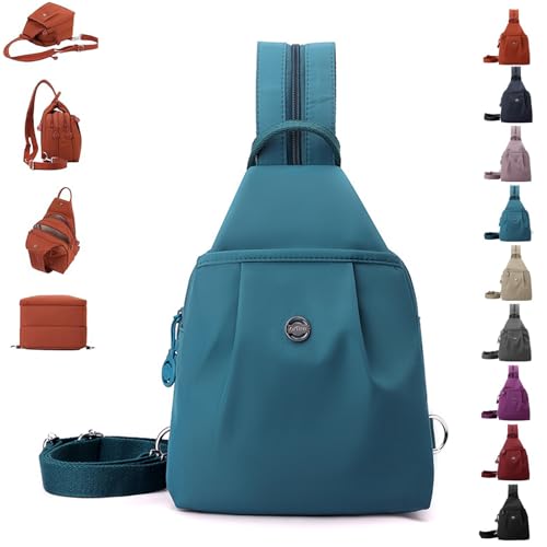 TKNIBEEN Waterproof 2-Way Commuter Bag, Sling Purses for Women, Leather Sling Bag, Convertible Backpack Tote, Comfortables Carrying (Agate Blue) von TKNIBEEN