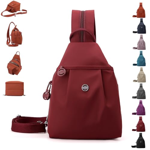 TKNIBEEN Waterproof 2-Way Commuter Bag, Sling Purses for Women, Leather Sling Bag, Convertible Backpack Tote, Comfortables Carrying (Red) von TKNIBEEN