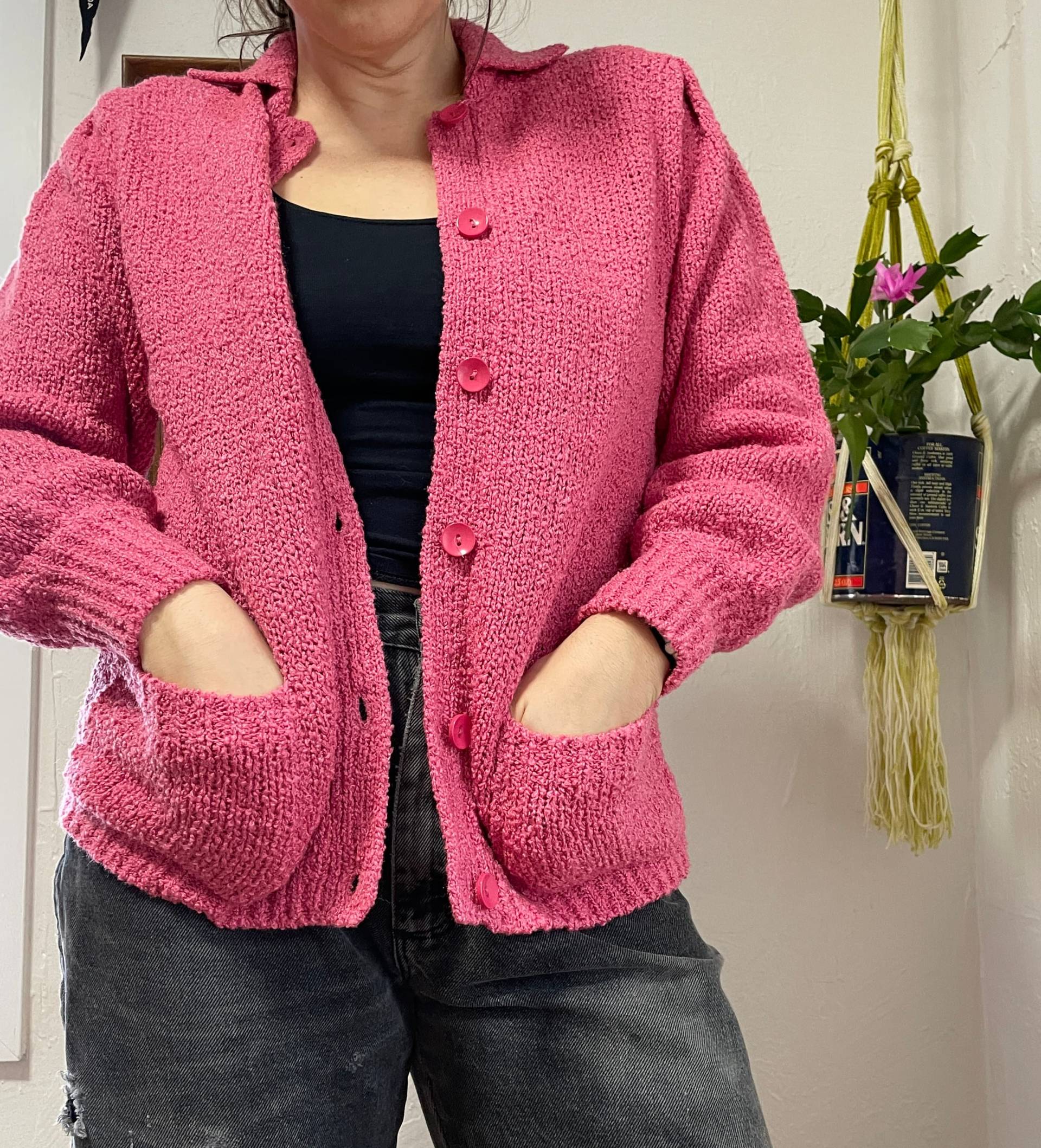 Bubblegum Pink Strickpullover Strickjacke Vintage von TKVintageShop