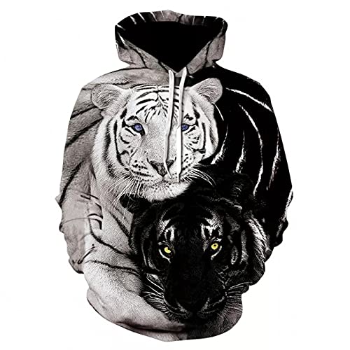 Unisex Druck Kapuzenpullover Herren Tiger Print Hoodies Animal Design Herren Hoodie Streetwear Pullover Casual Sweatshirt Langarm Oversize Sweatshirt Loose Fit Kapuzenjacke mit Großer Tasche-3XL von TKWNB