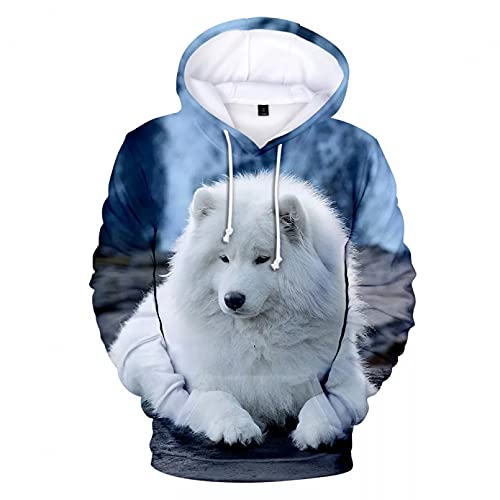 Unisex Druck Kapuzenpullover Hoodie Samojede Hoodies Männer Frauen Mode Sweatshirt Samojede Hoodies Herren Pullover Tops Langarm Oversize Sweatshirt Loose Fit Kapuzenjacke mit Großer Tasche-3XL von TKWNB