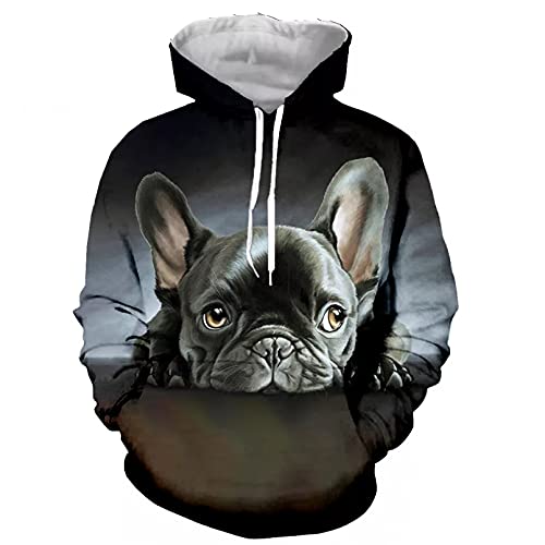 Unisex Druck Kapuzenpullover Lustiges französisches Bulldogge Hoodie Herrenoberteil mit Langen Ärmeln Druckmode Langarm Oversize Sweatshirt Loose Fit Kapuzenjacke mit Großer Tasche-L von TKWNB