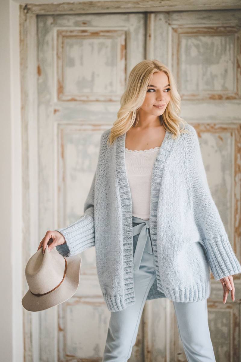 Weicher Alpaka-Pullover-Mantel in Himmelblau, Vorne Offene Freizeitjacke, Übergroße Alpaka-Wolle Kurze Strickjacke, Grobstrick-Frauenpullover-Mantel von TKnitKnitwear