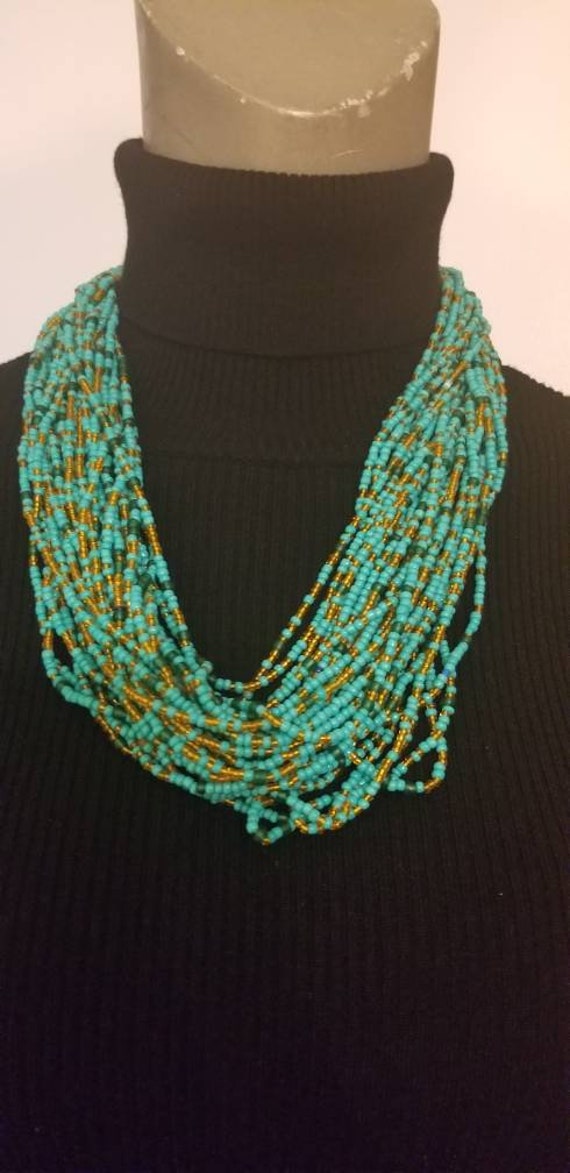 32 Strang Perlen Halskette | Petrol/Gold von TKsAccessories