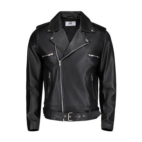 TLC Leder-Bikerjacke für Herren, schwarze Herren-Bikerjacke mit Reverskragen und Reißverschluss-Manschette, Negan Biker, XXL TLC Leder-Bikerjacke für Herren, schwarze Herren-Bikerjacke mit Reverskragen und Reißverschluss-Manschette, Negan Biker, XXL von TLC Fashion