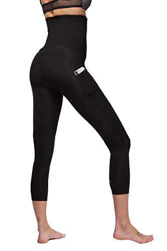 TLC Sport | Cropped-Leggings mit hoher Taille mit Bauchkontrolle und Seitentaschen | Extra Kompression | Schwarz, Schwarz , 34-36 von TLC Sport