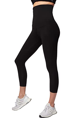 TLC Sport Women's Lightweight Tummy Control High Waist Crop Pant/Cropped Leggings-Black-Large (42) von TLC Sport