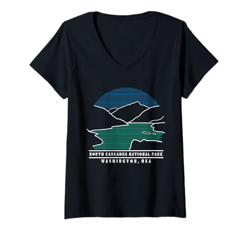 Damen North Cascades US National Park Washington Wandern Souvenir T-Shirt mit V-Ausschnitt von TLC2 Designs Clothing North Cascades National Park