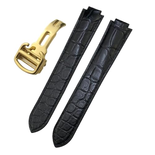 TLCBAZCF 14 mm 16 mm 18 mm 20 mm 22 mm Krokodil-Uhrenarmband, kompatibel mit Cartier Ballon Bleu, schwarz-braunem Alligator-Uhrenarmband(Black-Gold,18mm) von TLCBAZCF