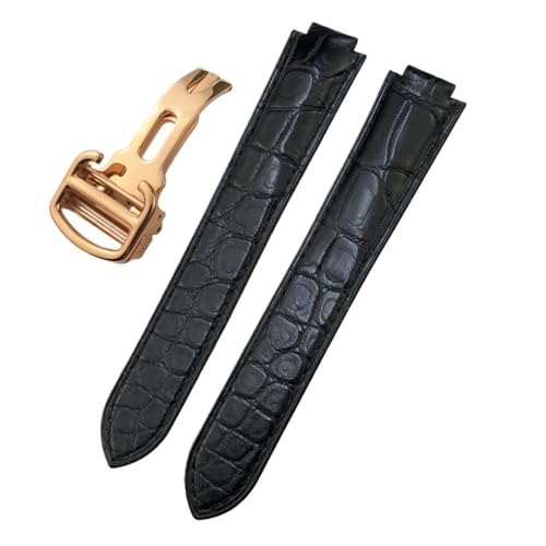TLCBAZCF 14 mm 16 mm 18 mm 20 mm 22 mm Krokodil-Uhrenarmband, kompatibel mit Cartier Ballon Bleu, schwarz-braunem Alligator-Uhrenarmband(Black-Rose,22mm) von TLCBAZCF