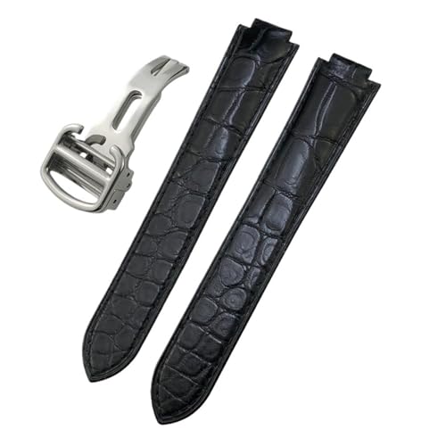 TLCBAZCF 14 mm 16 mm 18 mm 20 mm 22 mm Krokodil-Uhrenarmband, kompatibel mit Cartier Ballon Bleu, schwarz-braunem Alligator-Uhrenarmband(Black-Silver,22mm) von TLCBAZCF